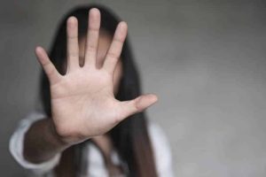 woman raised her hand for dissuade, Abuse, campaign stop violence against women. Stop sexual harassment and rape. (woman raised her hand for dissuade, Abuse, campaign stop violence against women. Stop sexual harassment and rape., ASCII, 114 components